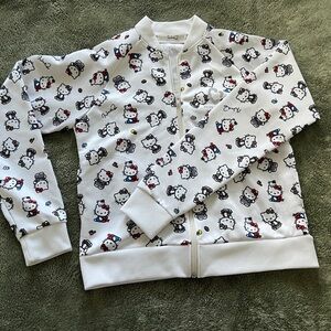 Y2K Hello Kitty Patterned Kids Hoodie - White and Red